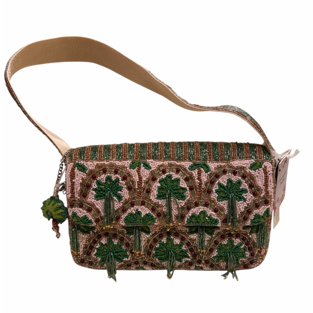 Handmade in India Beaded Palm Trees Shoulder bag with Palm Tree bag charm